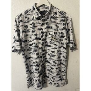 Men's Casual Button Down Shirt - Black and White Tropical Print